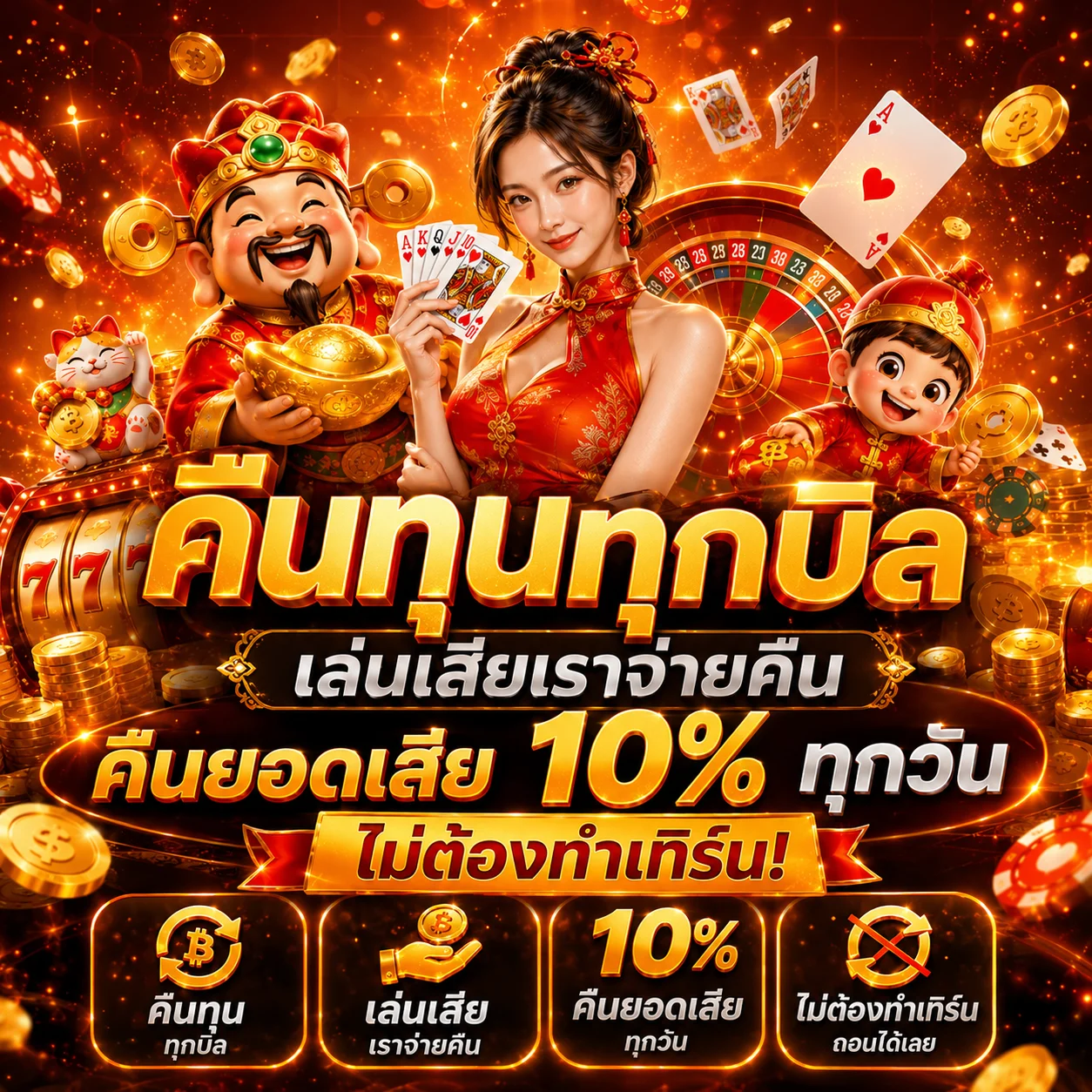 เล่นเสียเราจ่ายคืน คืนยอดเสีย 10% ทุกวัน ไม่ต้องทำเทิร์น!